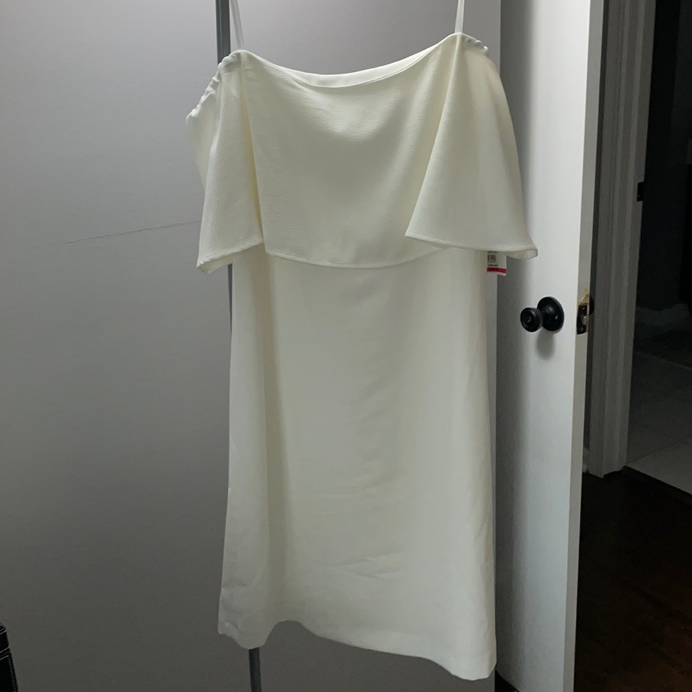 Ivory off shoulder mini dress